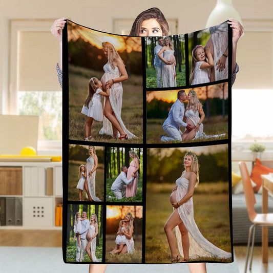 Personalized 9 Photos Blankets Fleece Throw Blanket Gift for Family