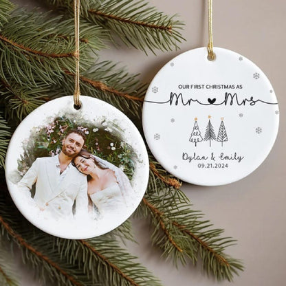 Watercolor Portrait Married Ornament,First Christmas Married Ornament