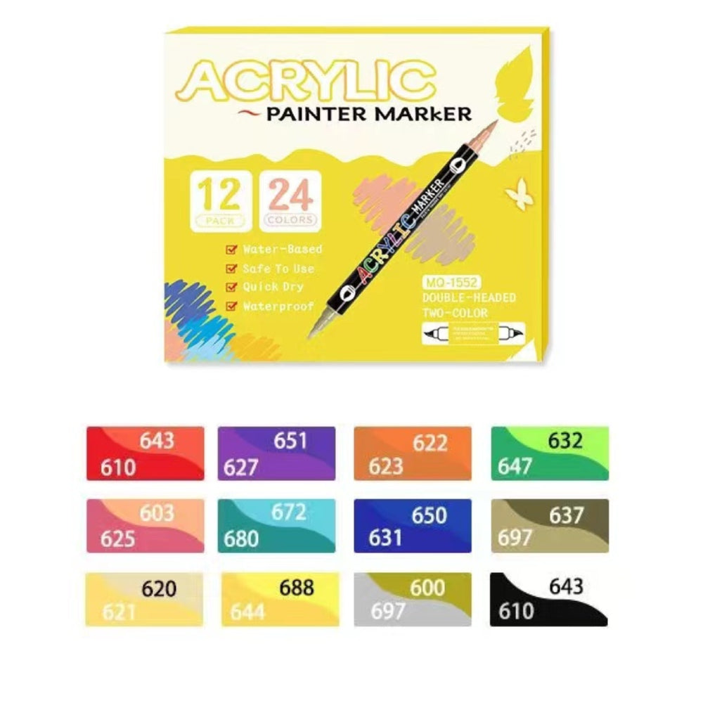 Acrylic Paint Marker Pen, 12/24/36pcs Double Tip Double Color Acrylic Paint Marker Pen, Art Supplies for Rock Painting, Wood, Canvas, Stone, Glass, DIY Craft Making