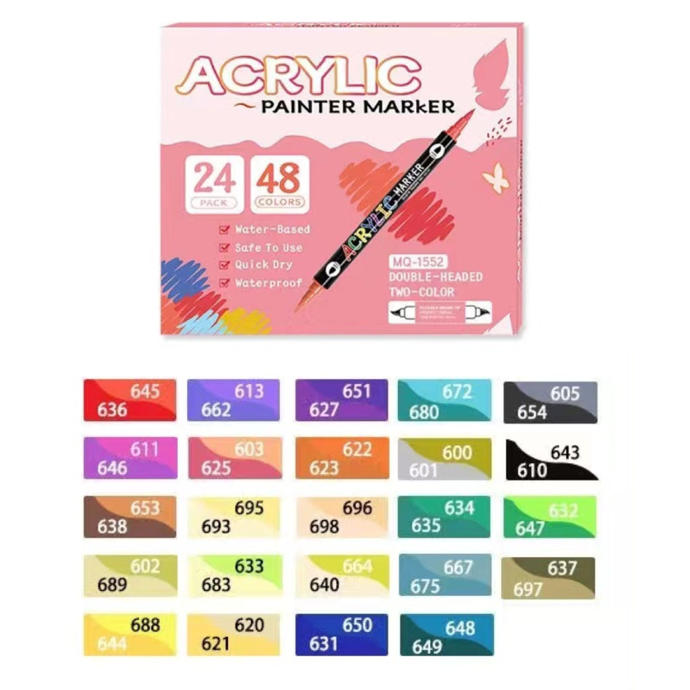 Acrylic Paint Marker Pen, 12/24/36pcs Double Tip Double Color Acrylic Paint Marker Pen, Art Supplies for Rock Painting, Wood, Canvas, Stone, Glass, DIY Craft Making