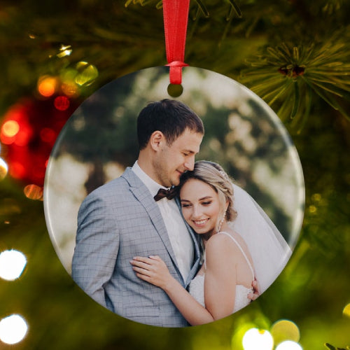 Personalized Photo Christmas Ornament  - Custom 3" Ceramic, Heart