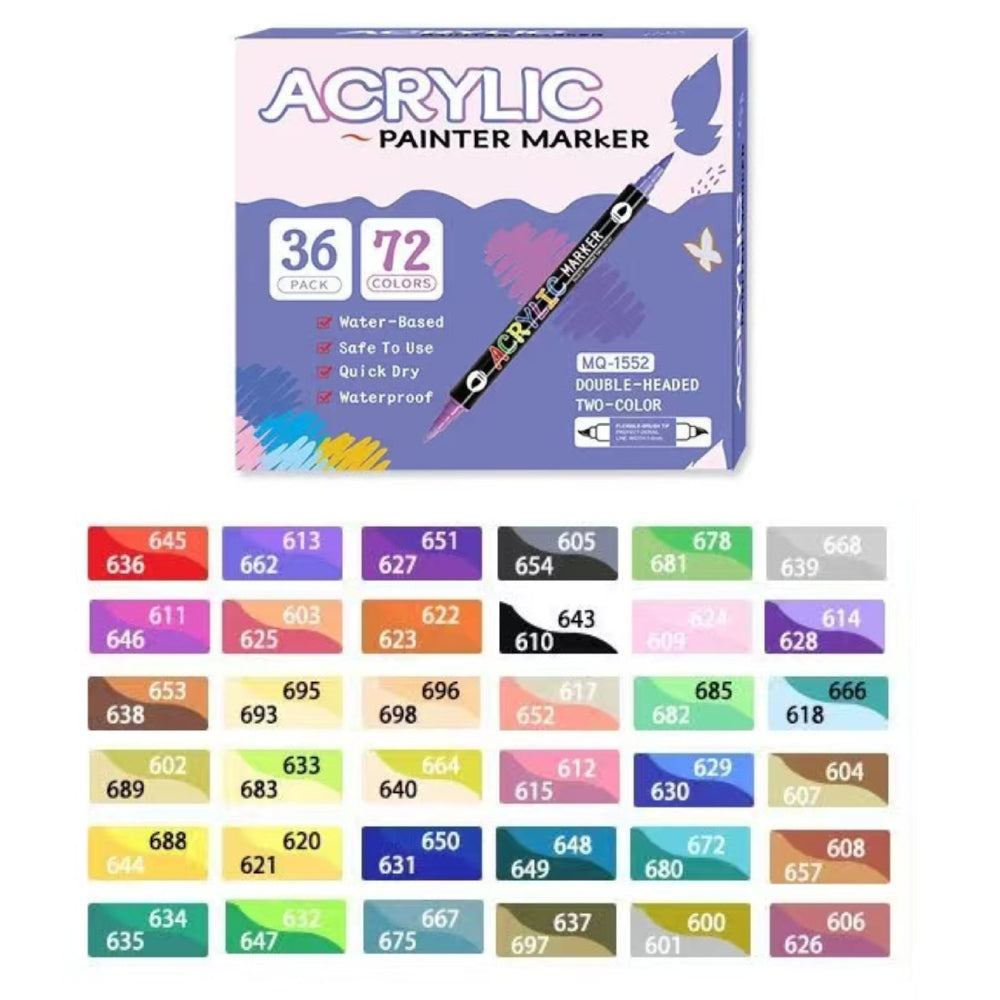 Acrylic Paint Marker Pen, 12/24/36pcs Double Tip Double Color Acrylic Paint Marker Pen, Art Supplies for Rock Painting, Wood, Canvas, Stone, Glass, DIY Craft Making