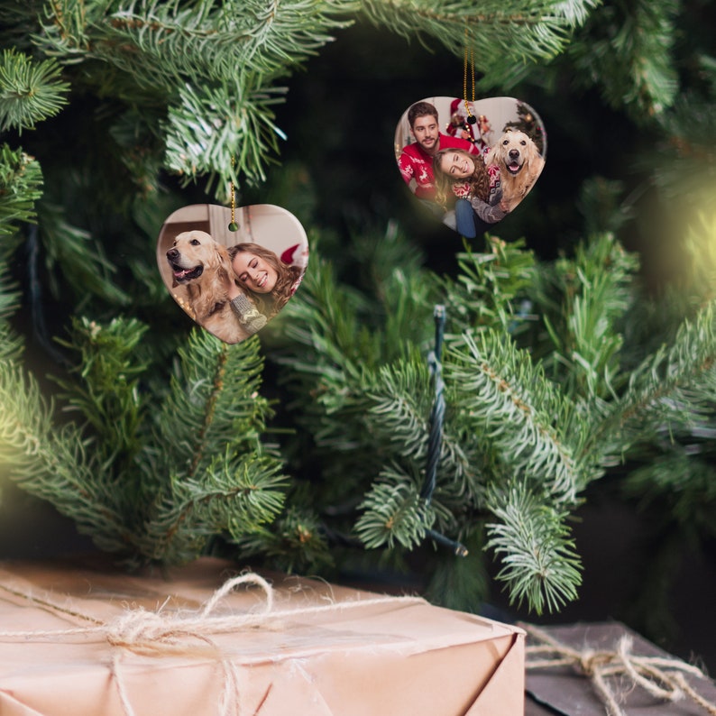 Personalized Photo Christmas Ornament  - Custom 3" Ceramic, Heart