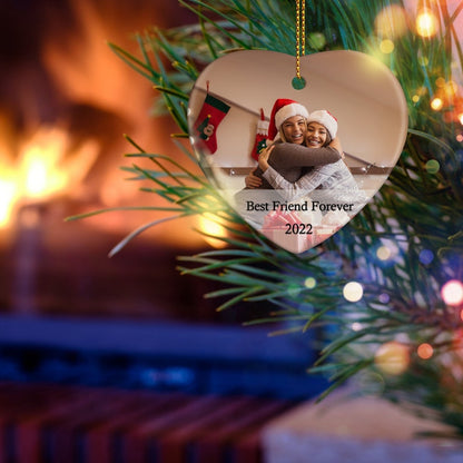 Personalized Photo Christmas Ornament  - Custom 3" Ceramic, Heart