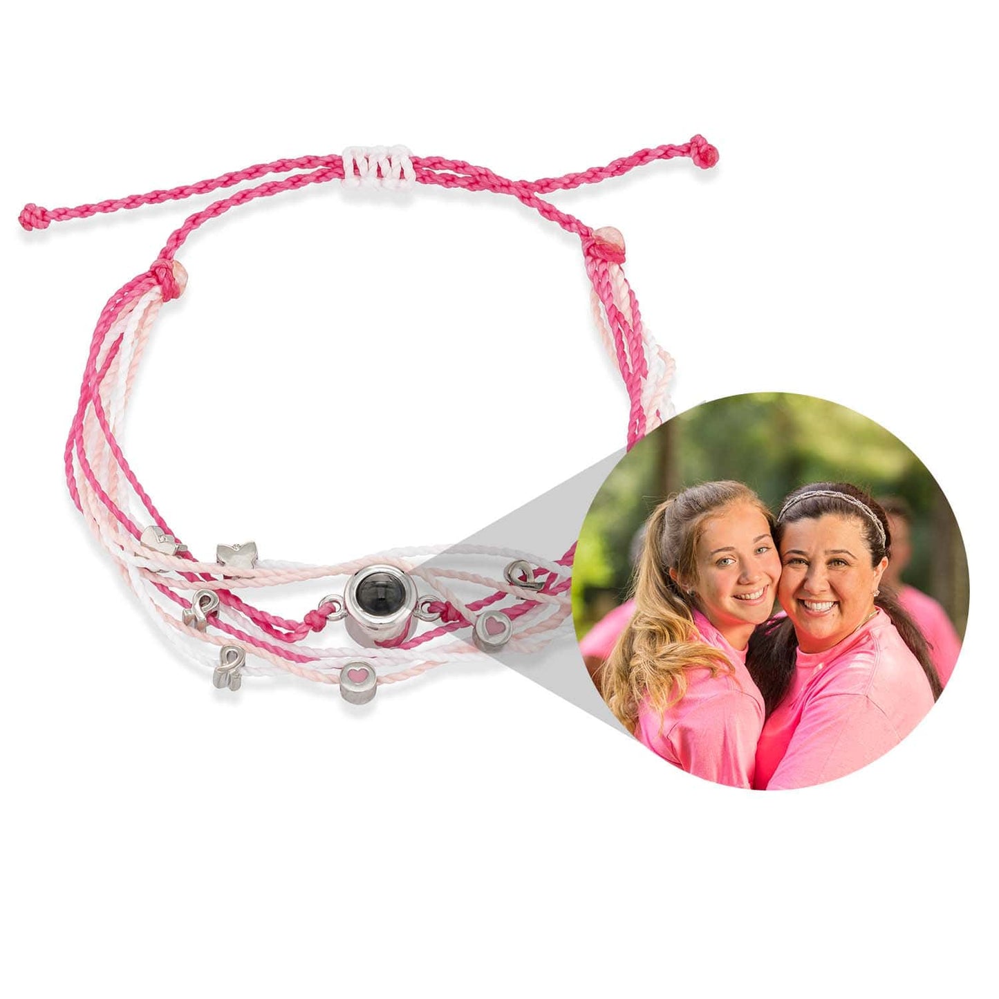 Personalized Photo Bracelet With Breast Cancer Charms