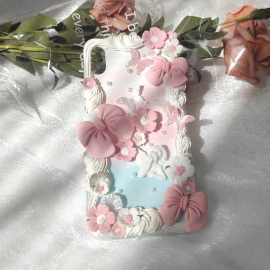 DIY handmade Barrack bow cream glue mobile phone case