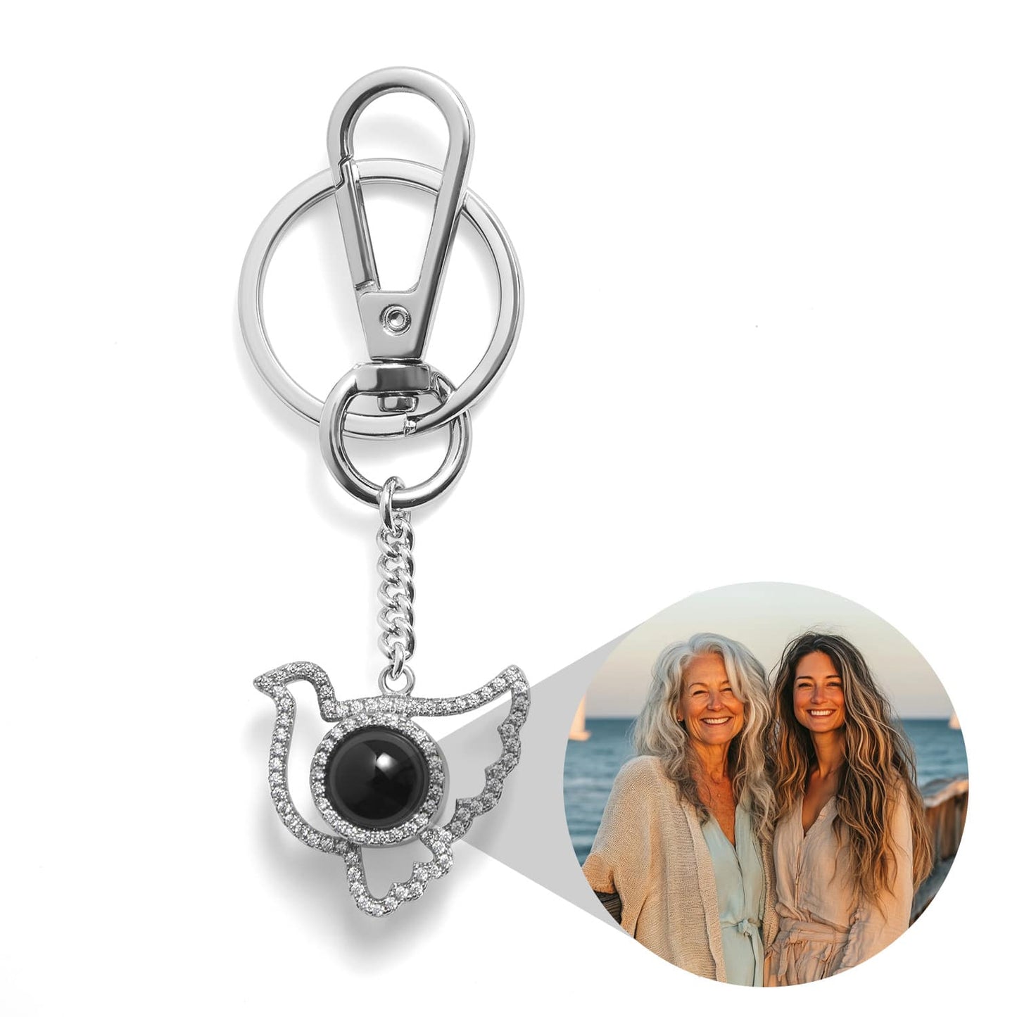 Personalized Dove Photo Keychain