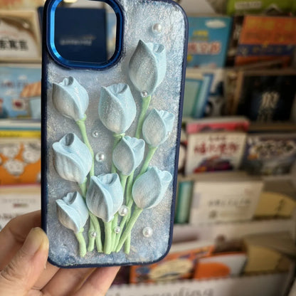 Customized 3D camellia/tulip flower cream glue phone case