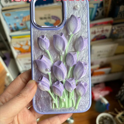 Customized 3D camellia/tulip flower cream glue phone case