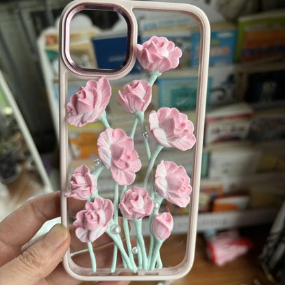 Customized 3D camellia/tulip flower cream glue phone case