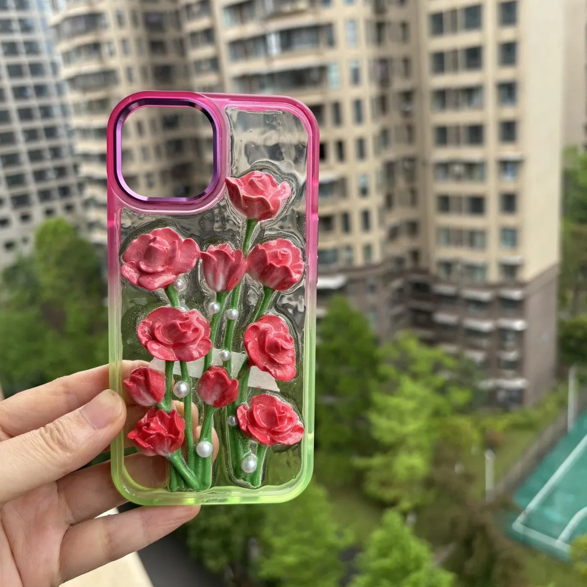 Customized 3D camellia/tulip flower cream glue phone case