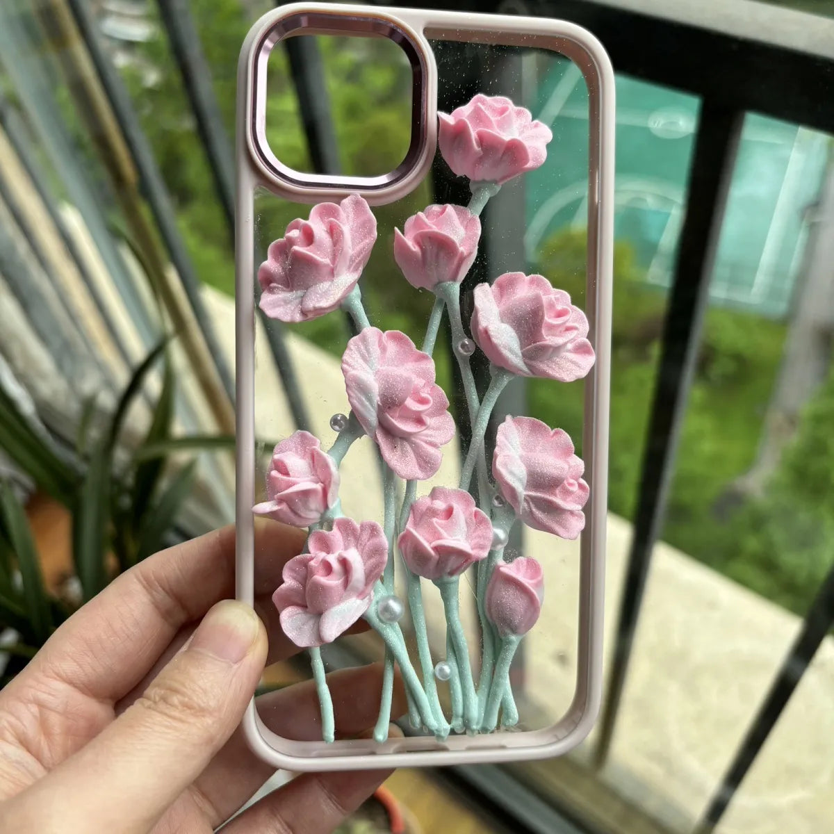 Customized 3D camellia/tulip flower cream glue phone case