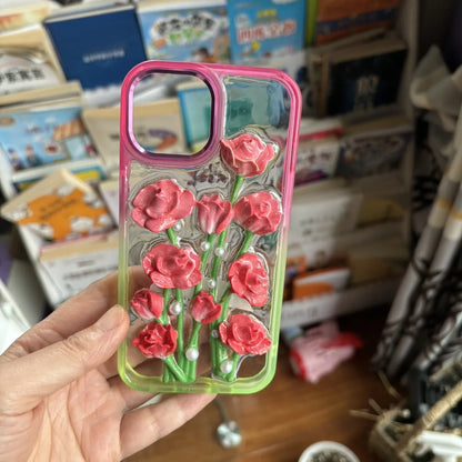 Customized 3D camellia/tulip flower cream glue phone case