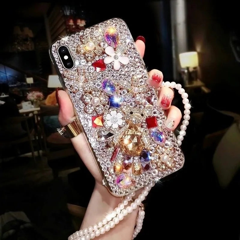 Customized 3D rhinestone sparkling flower phone case