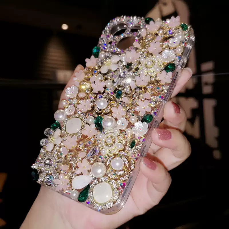 Czech rhinestone bead flower mobile phone case