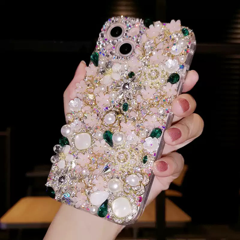 Czech rhinestone bead flower mobile phone case