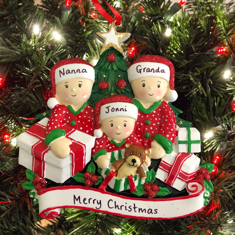 Personalised Family Christmas Ornament for couples and families with 1,2, 3, 4 kids.