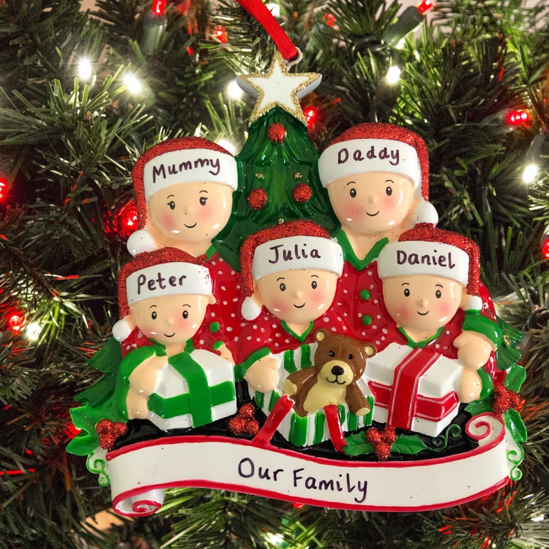 Personalised Family Christmas Ornament for couples and families with 1,2, 3, 4 kids.