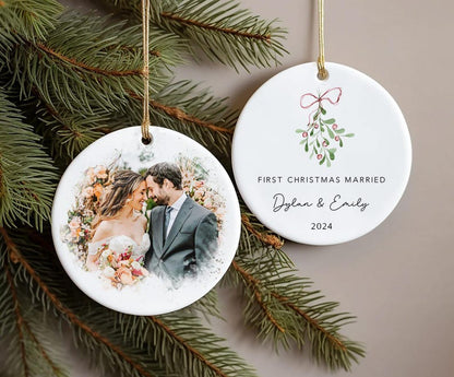 Watercolor Portrait Married Ornament,First Christmas Married Ornament