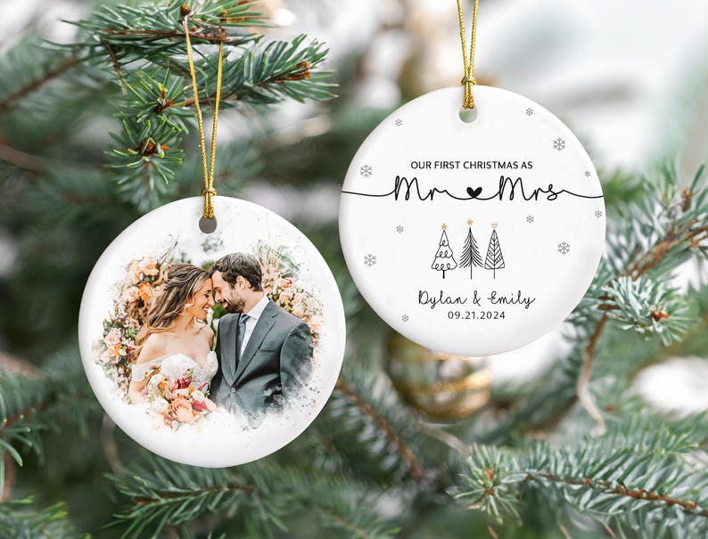 Watercolor Portrait Married Ornament,First Christmas Married Ornament