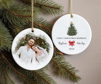 Watercolor Portrait Married Ornament,First Christmas Married Ornament