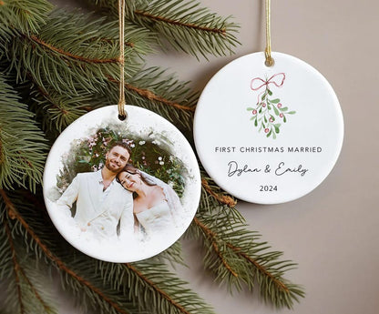 Watercolor Portrait Married Ornament,First Christmas Married Ornament