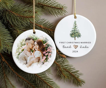 Watercolor Portrait Married Ornament,First Christmas Married Ornament