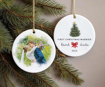 Watercolor Portrait Married Ornament,First Christmas Married Ornament