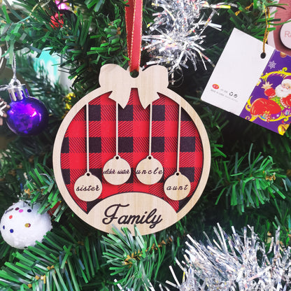 Christmas tree decoration red plaid round hanging plaque wooden pendant