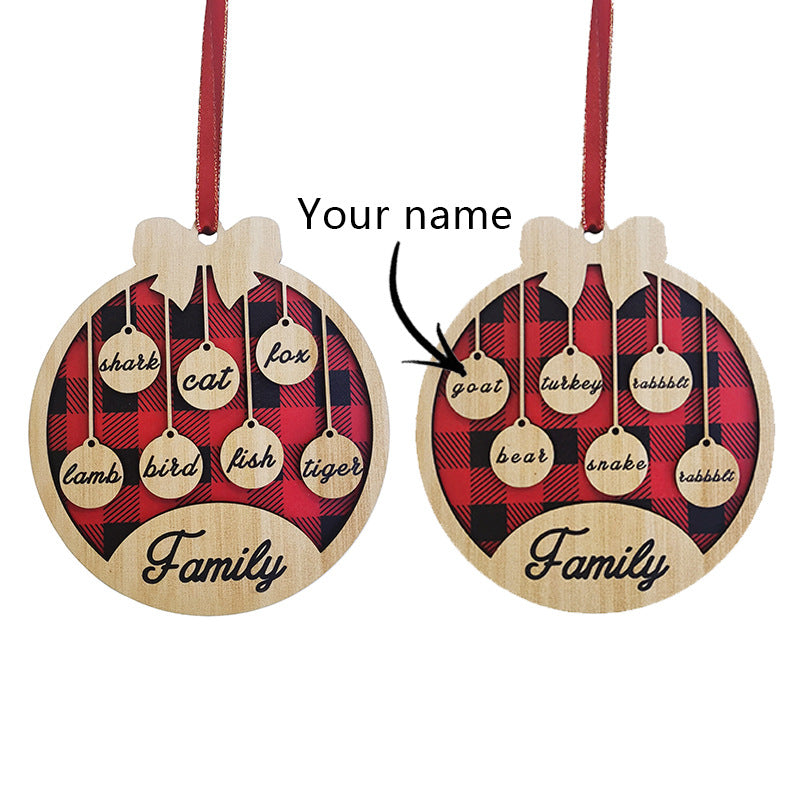 Christmas tree decoration red plaid round hanging plaque wooden pendant