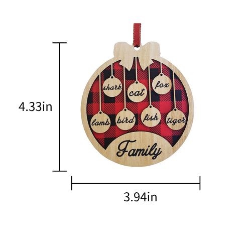 Christmas tree decoration red plaid round hanging plaque wooden pendant