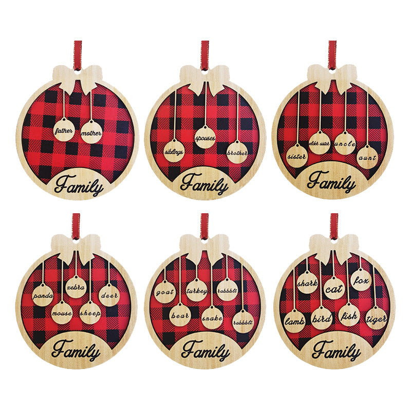 Christmas tree decoration red plaid round hanging plaque wooden pendant