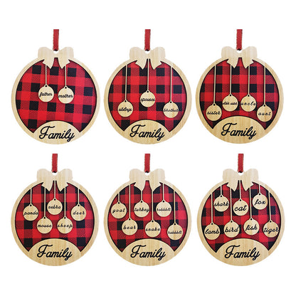 Christmas tree decoration red plaid round hanging plaque wooden pendant